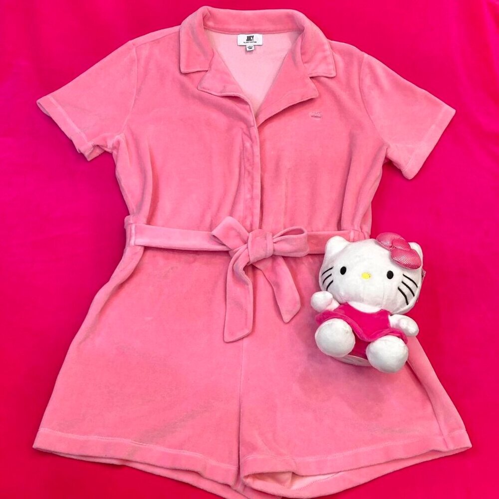 Juicy Couture Bubblegum Pink Bow Velour Romper